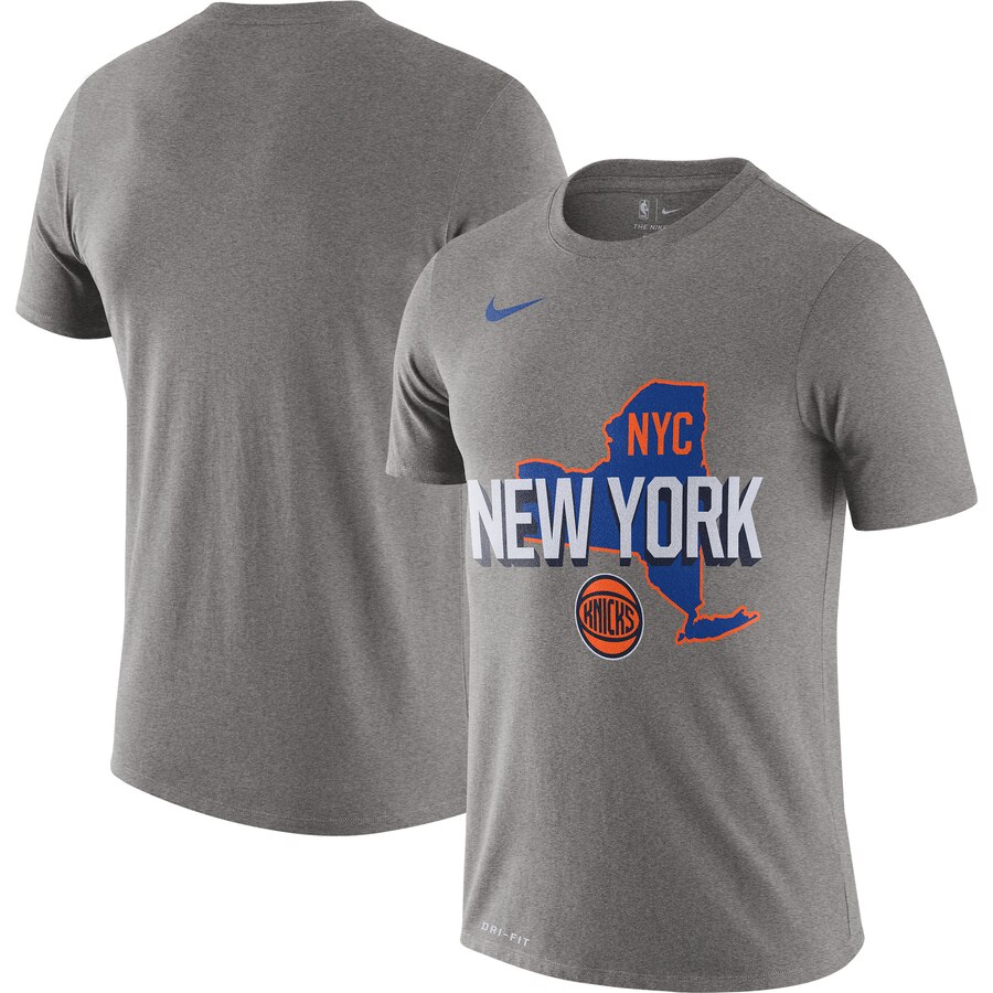 Men 2020 NBA Nike New York Knicks Heather Gray 201920 City Edition Hometown Performance TShirt->nba t-shirts->Sports Accessory